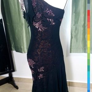 VINTAGE ONE SHOULDER PROM DRESS FORMAL  JOVANI SILK BEADED